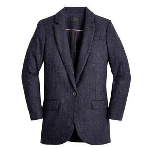 J Crew Alfie Blazer Navy Blue Moon British Wool Herringbone Size 00 Academia